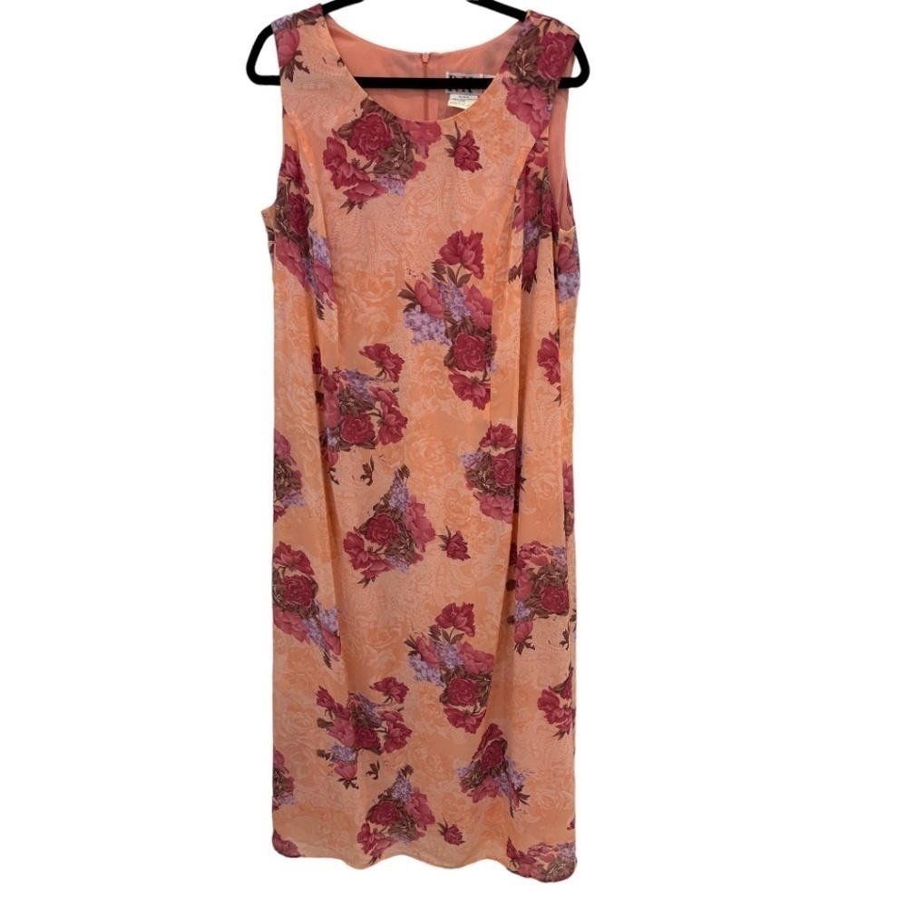 Vintage R & K ORIGINALS Back Zip Peach Floral Lined Maxi Dress Size 18W